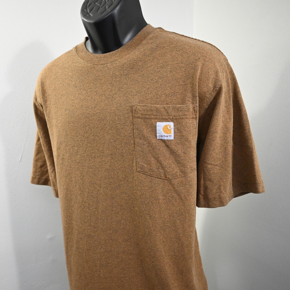 Carhartt K87 Pocket T-Shirt Mens L Tall‎ Brown Loose Fit Short Sleeve Workwear